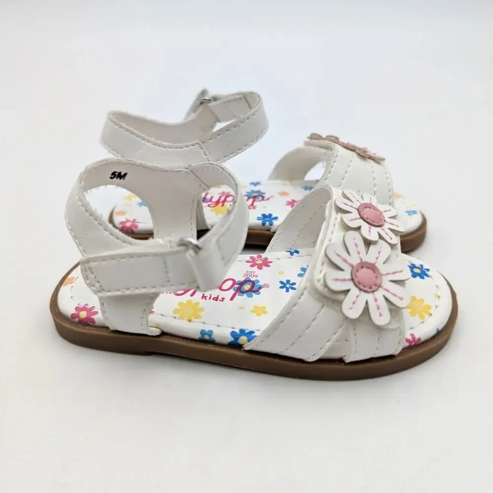 Jellypop Floral Slide Sandals Girls' White/Pink Flower Detail Size US5M EU20